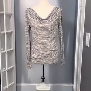 LOFT Marled Gray Drape Neck Top